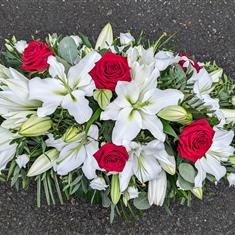 Lily and Rose Casket Spray - White &amp; Red