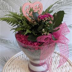 Planted Glass Vase Arrangement - Bright Pink