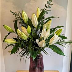White Lily Vase Arrangement