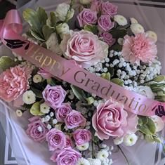 Pink &amp; White Graduation Hand Tied Bouquet